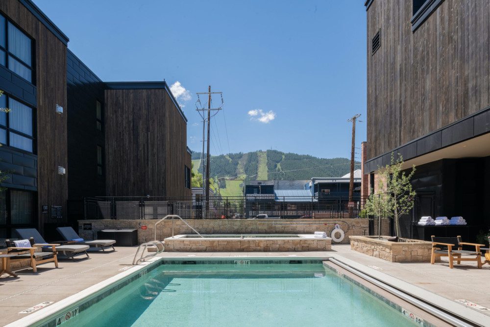 Summer day at outdoor pool.