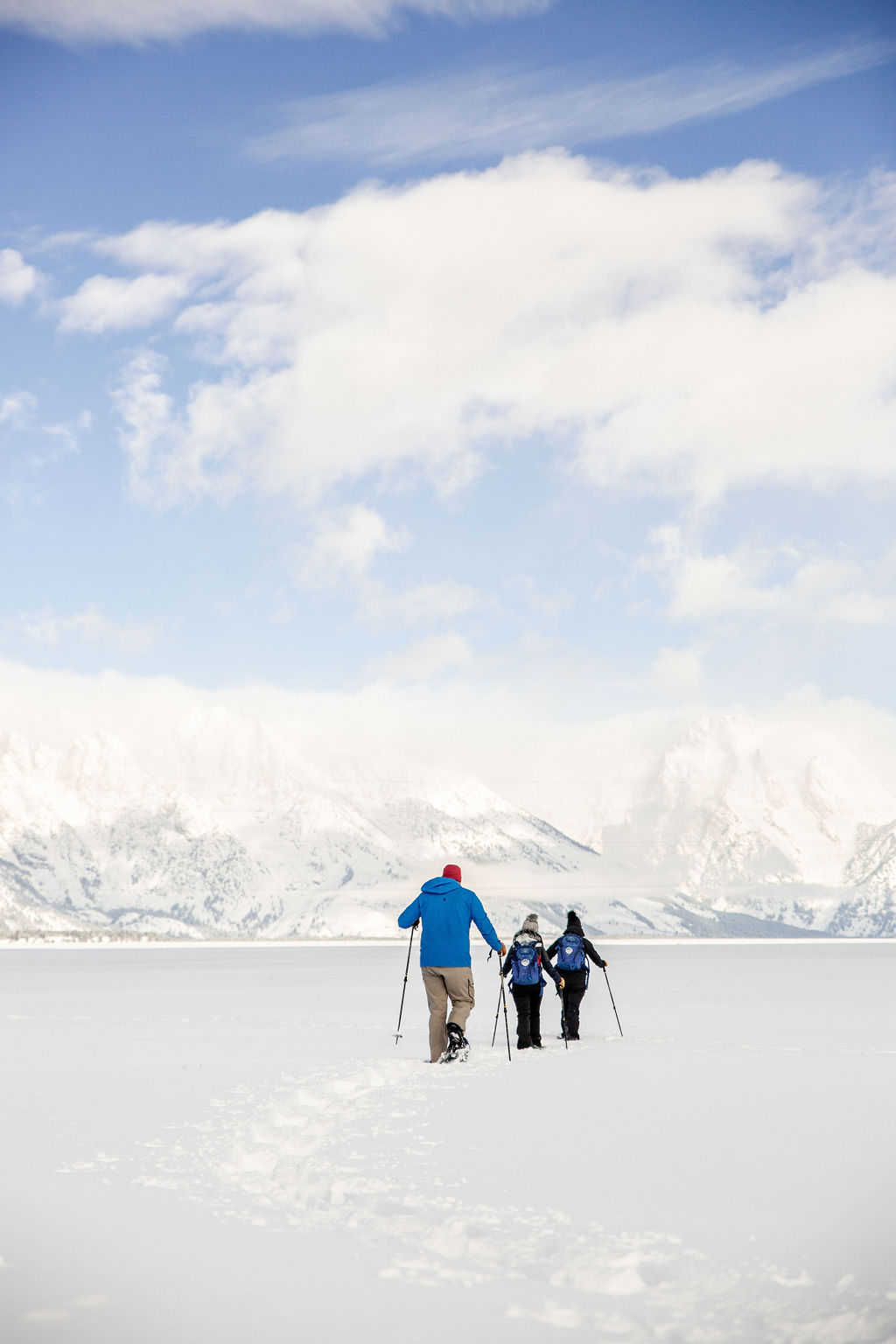 snowshoeing across jackson lake